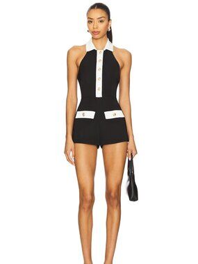 ALL THE WAYS Jemma Romper in Black white suit blazer shorts backless halter